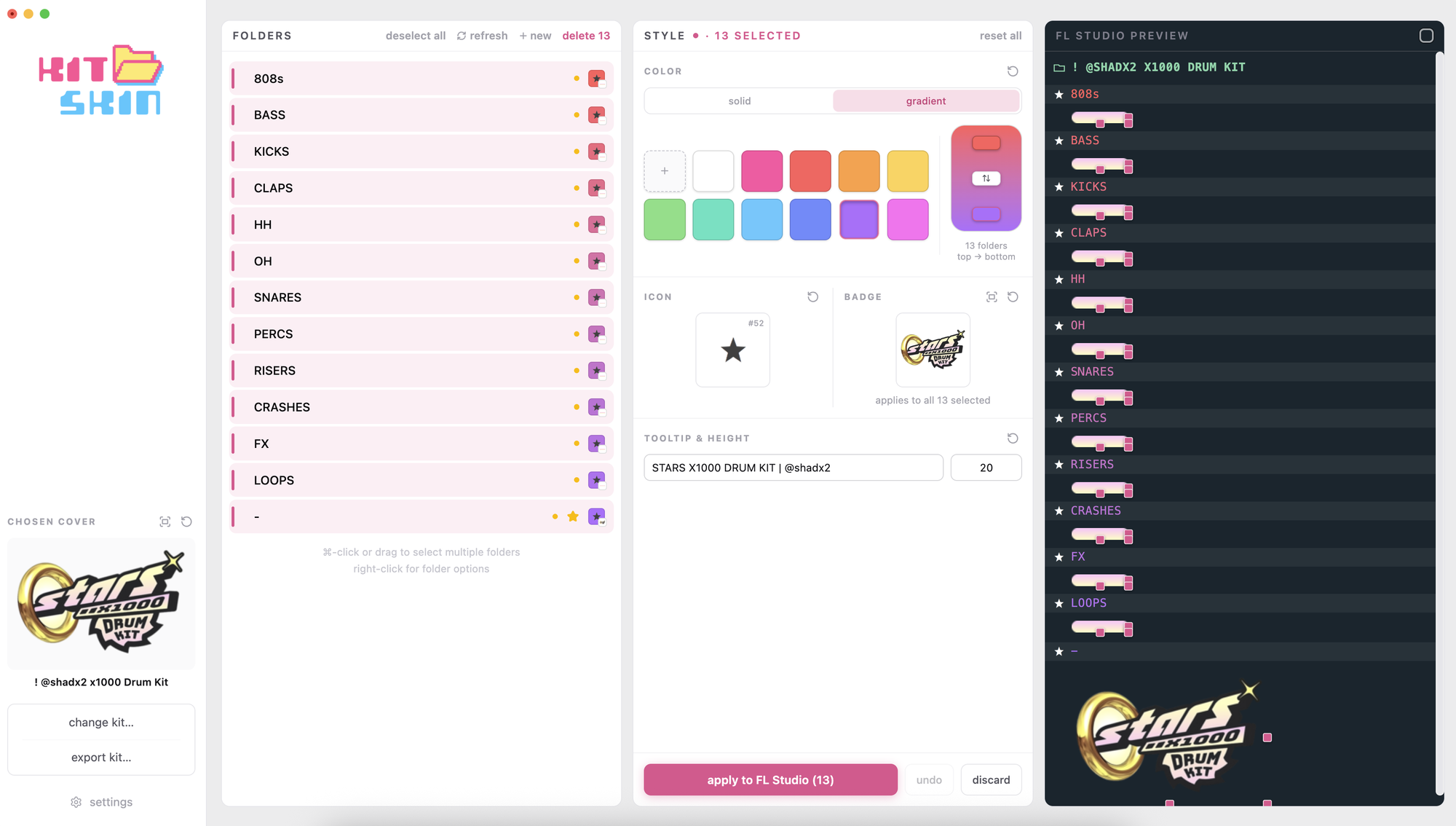 Coloring 13 folders at once with a gradient and badges